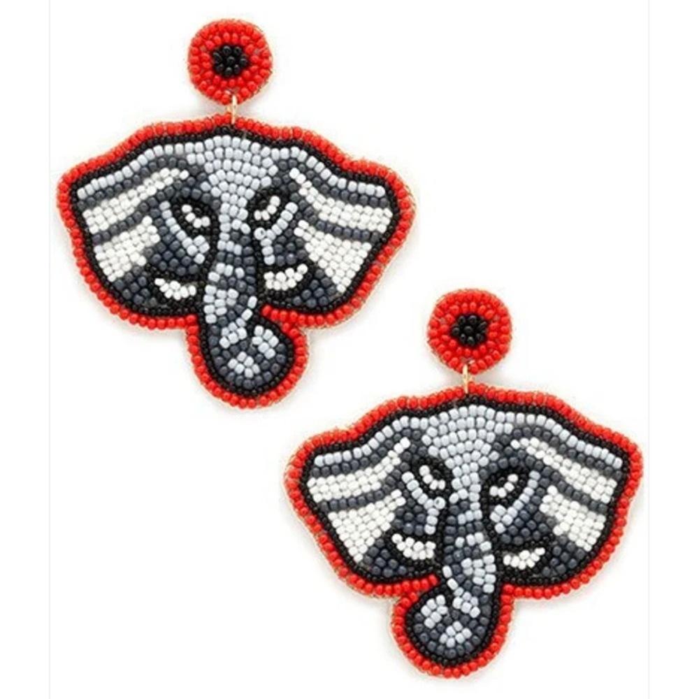 Viola Beaded Elephant Earrings Alabama Grey Crimson Red Statement Jewelry Boho‎